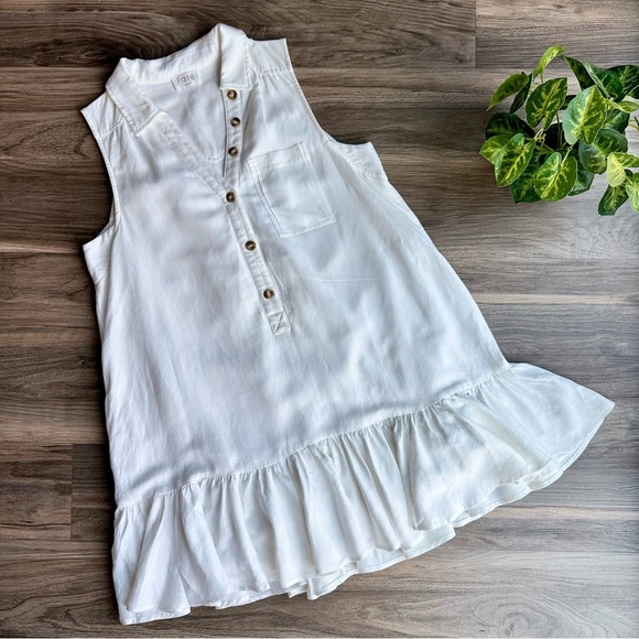 Fate Sleeveless V-Neck Collared Linen Blend Flounce Off White Dress Size M - Picture 13 of 14